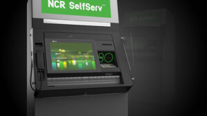 NCR dealers NJ sell machines like NCR Self Serv ITM shown here on dark background